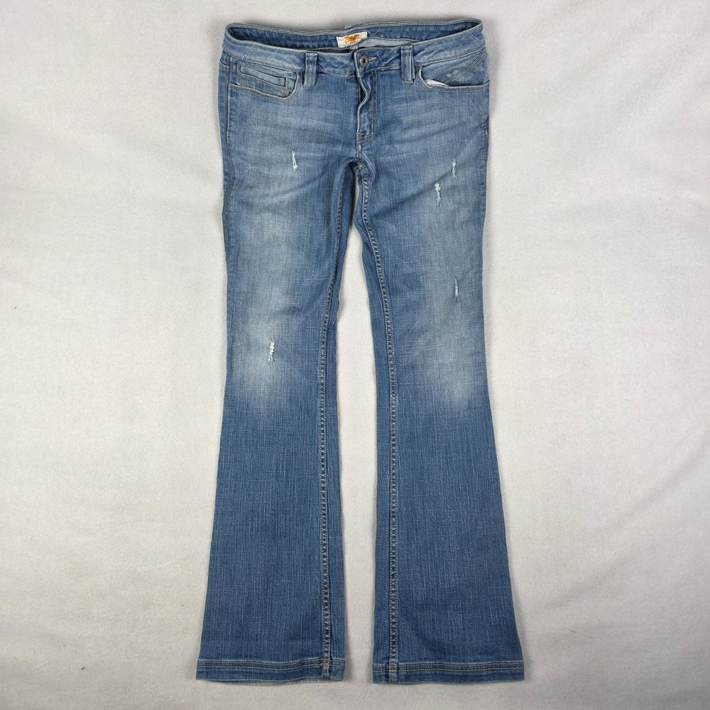 Vintage Y2k Antik Bootcut Jeans Womens 30x32 Blue Embroidered Distressed Denim